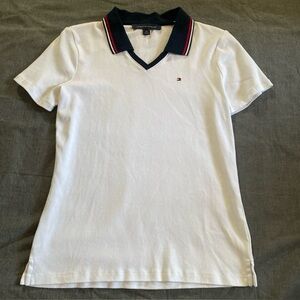 Tommy Hilfiger White Polo Shirt with Navy & Red Trim